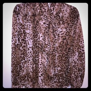 Leopard print tie neck blouse S Eva mendes